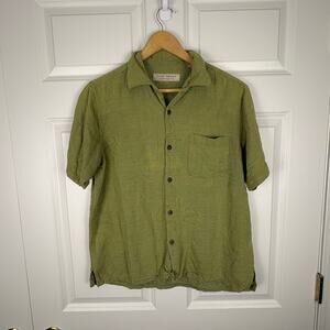 Island Republic Green Button Down Hawaiian Shirt Silk Collared Summer Vacation M